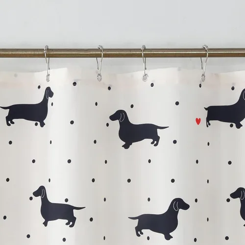 Miniatura 5 de Hannah Lindo perro salchicha impreso beige tela de poliéster impermeable animal negro encantador cortina de ducha para niños, 72 pulgadas de ancho x