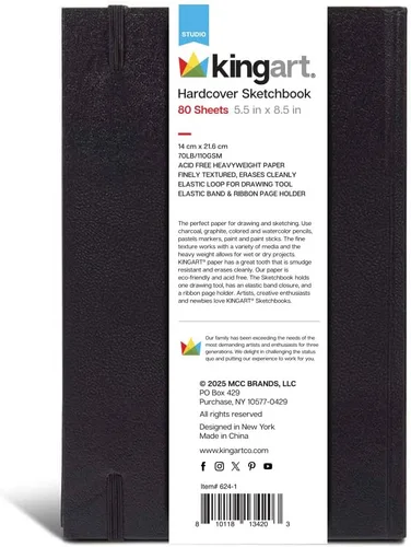 Miniatura 4 de KINGART Hardcover Sketchbook Journal – 5.5 x 8.5 Inch, 1-Pack – 80 Sheets (70 lb / 110 GSM), Heavyweight Acid-Free Blank Notebook with Elastic Band