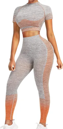 JOYMODE - Conjunto de entrenamiento para mujer, diseño de 2 piezas con leggings de tiro alto sin costuras y camiseta corta , para yoga