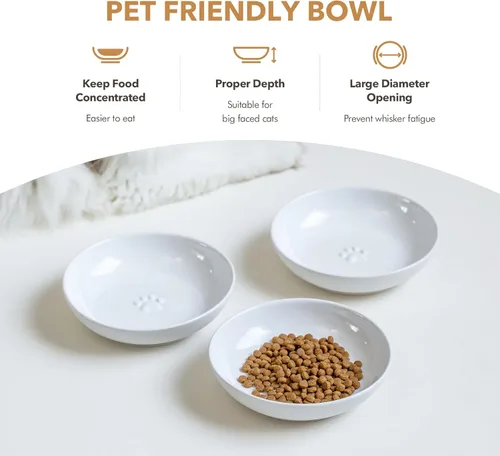 Miniatura 5 de Havniva Platos de Cerámica de 5.7'' Amigables con los Bigotes para Gatos, Juego de 3 Cuencos de Cerámica para Gatos, Plato de Alimentación de Comida