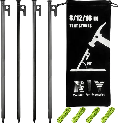 Miniatura 23 de Paquete de 8 estacas de metal resistentes para tienda de campaña para camping, estacas de acero de 12 pulgadas, irrompibles e inflexibles
