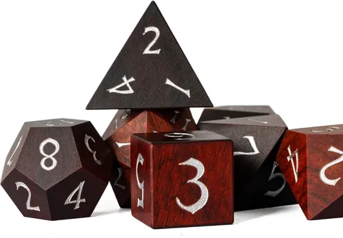 Miniatura 8 de Juego de dados D&D de sándalo rojo, dados poliédricos de madera natural con caja de lata de metal para juegos de rol y juegos de mesa