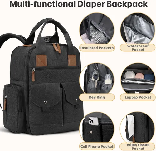 Miniatura 8 de JSTPRO Mochila para pañales – Bolsa de pañales grande con cambiador portátil como regalo de baby shower, bolsa de viaje unisex ligera e impermeable