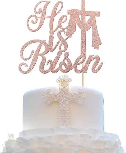Miniatura 11 de 30 piezas de decoración para magdalenas de Pascua con purpurina de cruz religiosa He is resucitado para cupcakes de la Santa Biblia, Dios bendiga