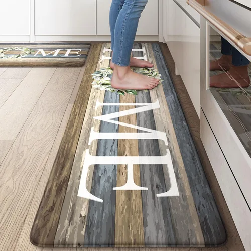 Miniatura 16 de KIMODE Alfombra Antifatiga para Cocina 2 Piezas, Alfombras de Cocina Impermeables y Antideslizantes, Alfombra de Cocina de Estilo Rústico para Piso