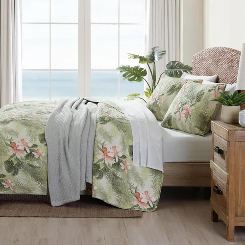 Miniatura 3 de Tommy Bahama - Juego de edredón King, ropa de cama reversible floral con fundas a juego, juego de cama de temporada (verde orquídea tropical, King)