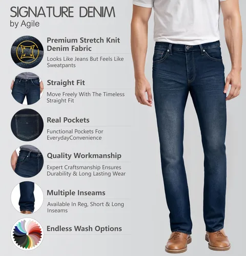 Miniatura 2 de ETHANOL Jeans de punto elástico recto súper cómodo para hombre de cinco bolsillos