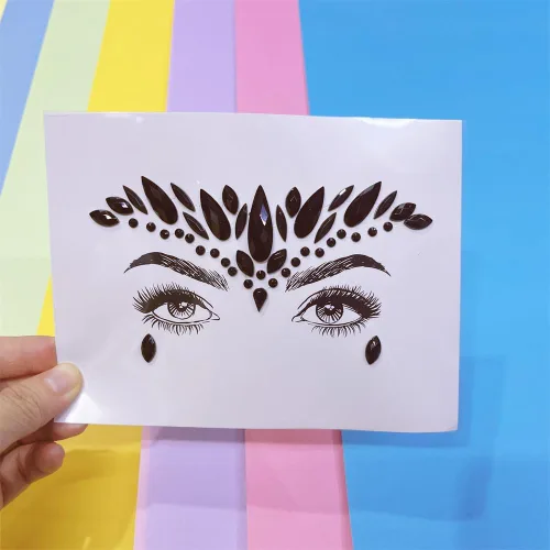 Miniatura 7 de Black Face Jewels se adhieren a los accesorios del festival, diamantes de imitación del tatuaje de la cara de Halloween para el maquillaje, joyas