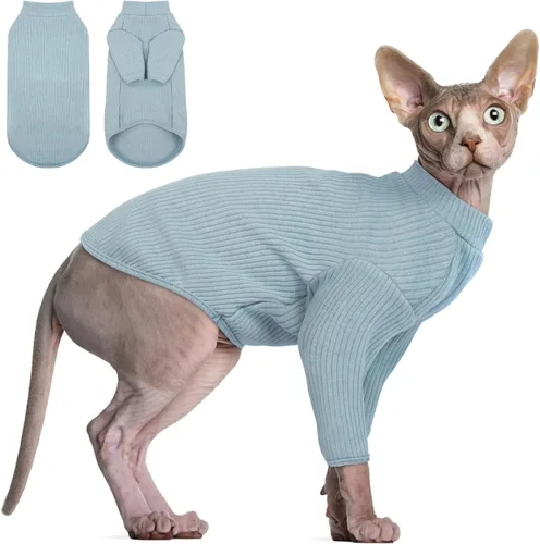 Miniatura 15 de DENTRUN Sphynx Camisas para Gatos Sin Pelo Suéter Pullover Camisetas para Gatitos, Ropa para Gatos Transpirable Suéter de Cuello Alto Adorable Ropa