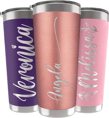 Miniatura 24 de Vasos delgados personalizados con tapa, regalos para ella de 20 onzas, rosa intenso, 12 diseños, vaso grabado personalizado con nombre, tazas Rosa