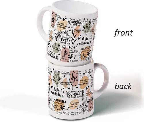 Miniatura 2 de DOTAIN Taza de cerámica con citas inspiradoras de conciencia sobre la salud mental bohemia (11 onzas), doble cara impresa, con citas positivas