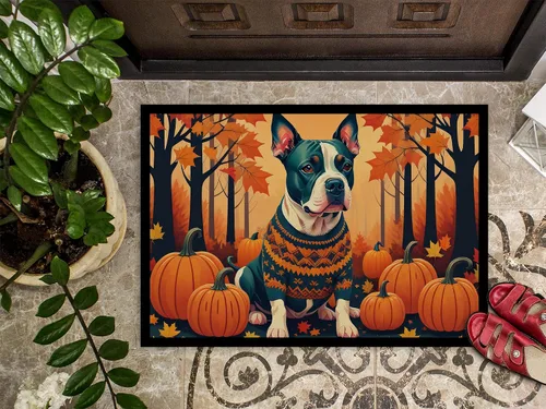 Miniatura 3 de Caroline's Treasures DAC1007MAT Pit Bull Terrier - Tapete de otoño de 18 x 27 pulgadas, para interiores y exteriores, para entrada, antideslizante
