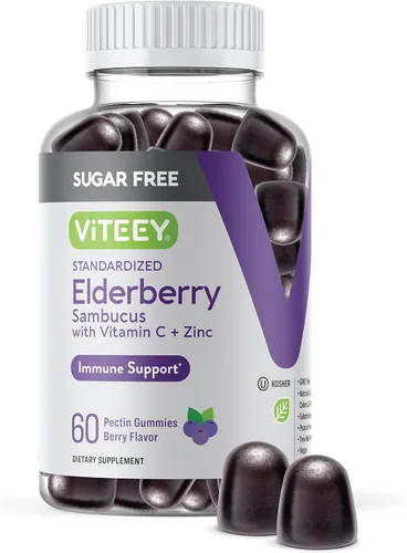 VITEEY Sambucus - Gomitas de saúco para adultos y adolescentes + zinc y vitamina C, sin azúcar, suplemento de hierbas para apoyo inmunológico y