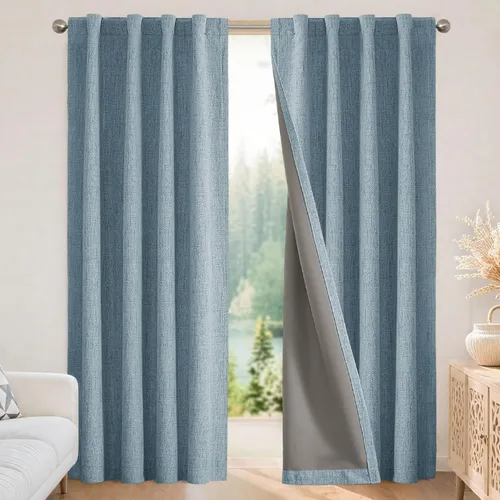 Miniatura 18 de Joydeco - Cortinas 100% opacas, 2 paneles de lino natural para oscurecer habitación, aislamiento térmico, trabillas traseras y bolsillo para barra