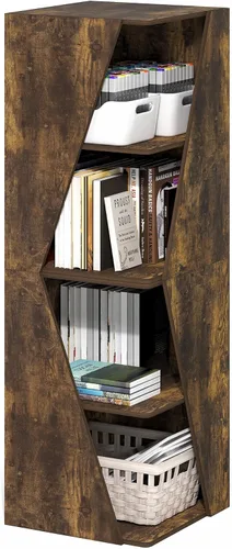 Furinno ECON - Estantería apilable 2 en 1, estantería esquinera de 4 niveles con estante de exhibición, 16.1 x 16.1 x 49.1 pulgadas, para sala de