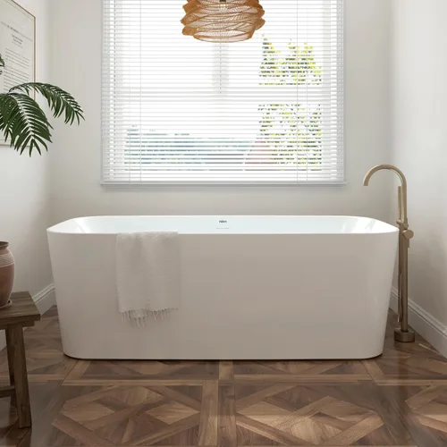 FerdY Maui Bañera Independiente de 67" Elegante Bañera de Remojo Independiente, Blanco Brillante, Certificado cUPC, Conjunto de Drenaje y Drenaje y