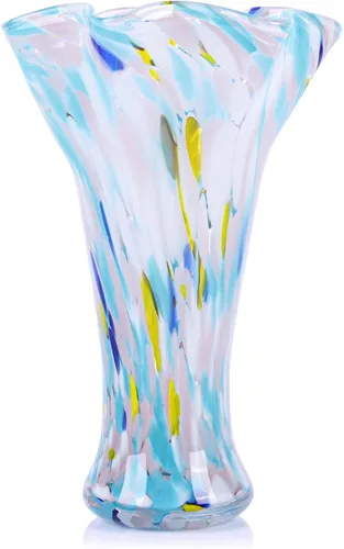 Miniatura 13 de Floreros de cristal aguamarina de 9.0 pulgadas de alto para flores, jarrón único de vidrio soplado a mano, decoración del hogar, jarrón de flores