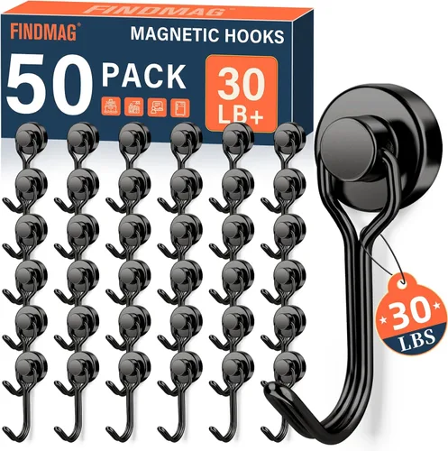 Miniatura 37 de FINDMAG Ganchos magnéticos giratorios de 60 libras, paquete de 4 ganchos magnéticos de neodimio resistentes, ganchos magnéticos fuertes para colgar