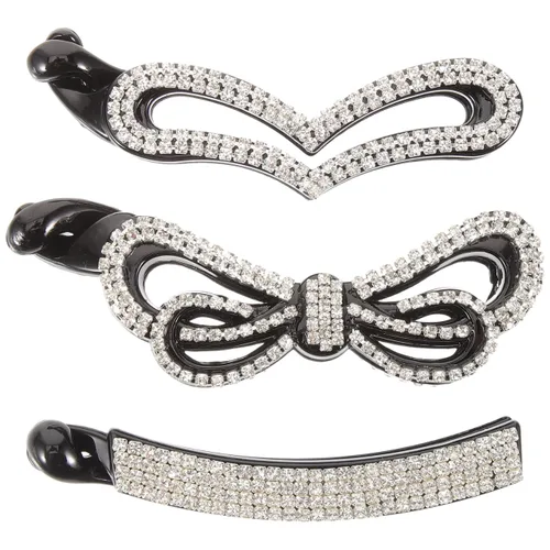 Beaupretty Pinza grande de pelo de plátano con diamantes de imitación, 3 piezas, pinza de pelo dentada, soporte de cola de caballo de fuerte