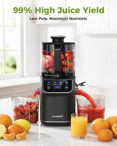 Miniatura 8 de TUUMIIST Exprimidor de prensa en frío 3 en 1, exprimidores de masticación Smart Touch para frutas y verduras enteras, exprimidor lento de 6.5