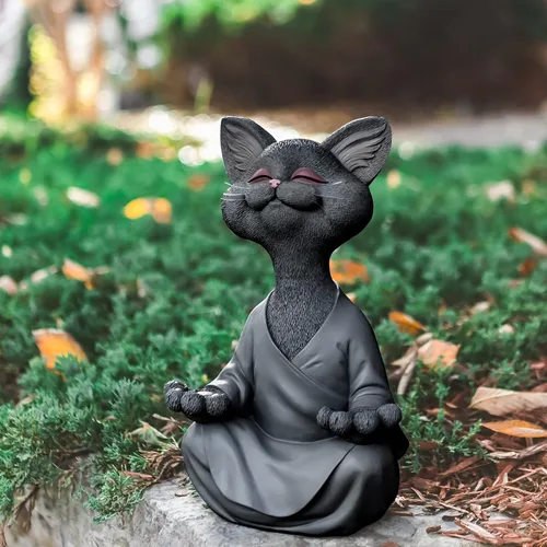 Miniatura 6 de JFSM INC. Estatua de Buda de jardín de gato feliz de 12 pulgadas, estatua de gato de resina para interiores y exteriores, escultura de animales