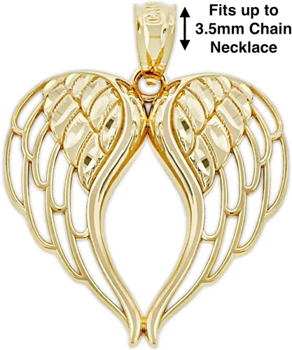 Miniatura 3 de Charm America - Colgante de alas de ángel de oro con cadena de oro opcional - oro macizo de 14 quilates, oro amarillo, Amarillo