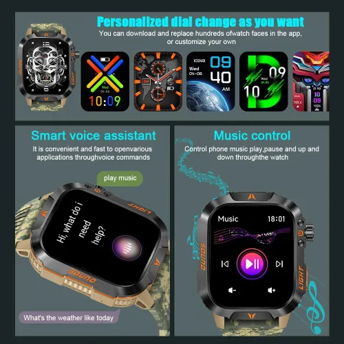 Miniatura 6 de QTLLBT Reloj Militar para Exteriores Altímetro Barómetro Brújula Reloj Inteligente Táctico de Fitness Monitor de Ritmo Cardíaco Monitor de Sueño Más