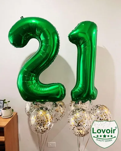 Miniatura 3 de Lovoir Globo verde oscuro de 40 pulgadas con el número 12 del número 21 de gran tamaño gigante, globos de helio verde oscuro para fiesta