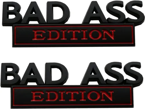 Paquete de 2 Emblemas Edición Bad Ass, Insignia Badass de Metal 3D, Calcomanía Adhesiva de Reemplazo para Capó Delantero para Automóviles, Camiones,