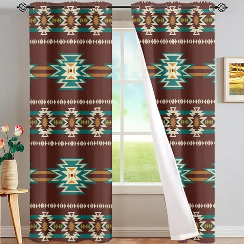 Miniatura 32 de Dreaweet African Tribal Blackout Curtains 63 Inch Long 2 Panels Set Bohemian Ethnic Geometric Grommet Top Thermal Insulated Curtains for Living Room