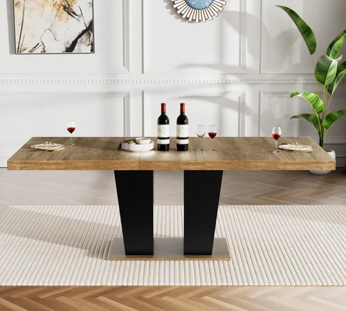 Miniatura 9 de Henf Juego de mesa de comedor extensible de 78 pulgadas para 6 mesas rectangulares de madera de 7 piezas con 6 sillas tapizadas de terciopelo, mesa