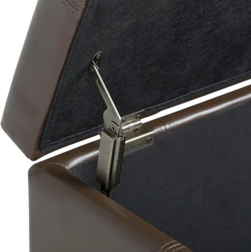 Miniatura 6 de SIMPLIHOME Dover Storage - Banco otomano rectangular tapizado de cuero vegano de 36 pulgadas de ancho en marrón chocolate, banco contemporáneo