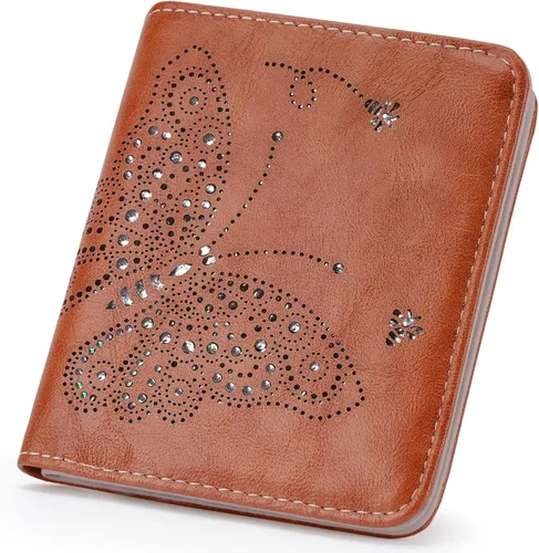 Miniatura 9 de KITEVIUN Pequeña cartera RFID para mujer, ultrafina, delgada, mini, compacta, plegable, con bolsillo, para mujer, púrpura (01-purple)