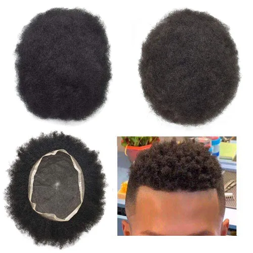 Miniatura 12 de Afro - Toupee - Toupee para hombre, encaje suizo, rizado, para hombres negros, hombres afroamericanos, todos los encajes, sistemas de reemplazo