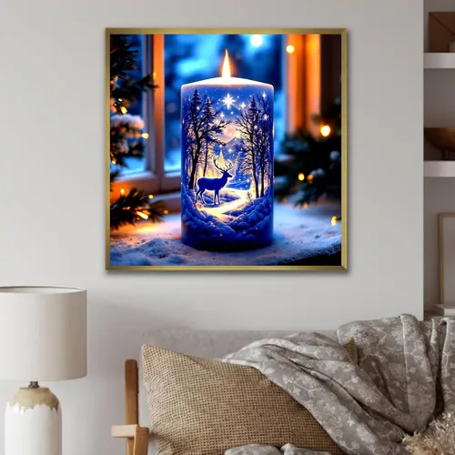 Miniatura 2 de KINPLUB Kits de Pintura de Diamantes de Vela de Invierno de Navidad para Adultos Principiantes, Kits de Arte de Diamantes de Ciervo del Bosque