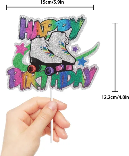 Miniatura 2 de Patín de ruedas Happy Birthday Cake Topper Colorido Rolling Retro Girl Club Hip Hop Tema Fiesta Pastel Decoración Suministros para Niñas