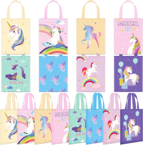Faccito 24 bolsas de regalo de cumpleaños, bolsas de regalo de cumpleaños, bolsas de dulces, bolsa de golosinas coloridas, bolsa de regalo no tejida