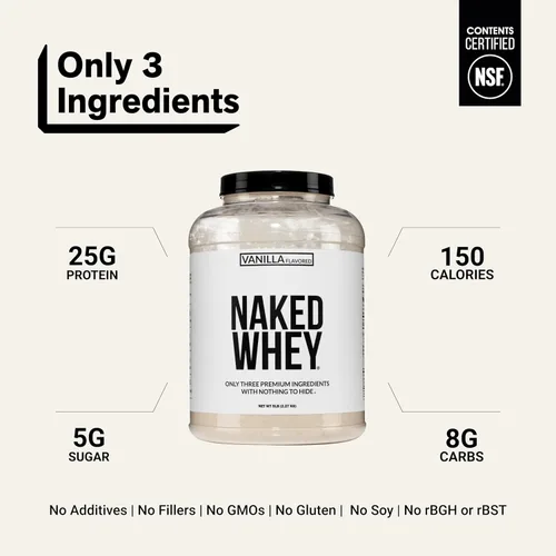 Miniatura 14 de NAKED Proteína de suero de vainilla 1 libra, solo 3 ingredientes, proteína de suero 100% natural de vacas alimentadas con pasto + vainilla + azúcar
