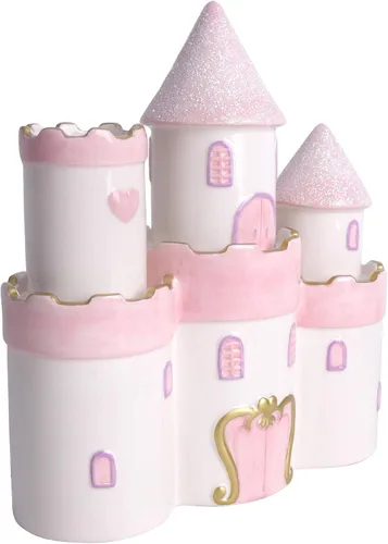 Miniatura 2 de Vencer Alcancía grande de cerámica de castillo de princesa para niñas y niños, alcancía para niños, alcancía para niños, rosa, gran juguete