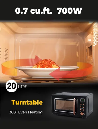 Miniatura 2 de SIMOE - Horno de microondas compacto, microondas retro para encimera, 0.7 pies cúbicos, 700 W con 8 juegos de cocción automática (negro)