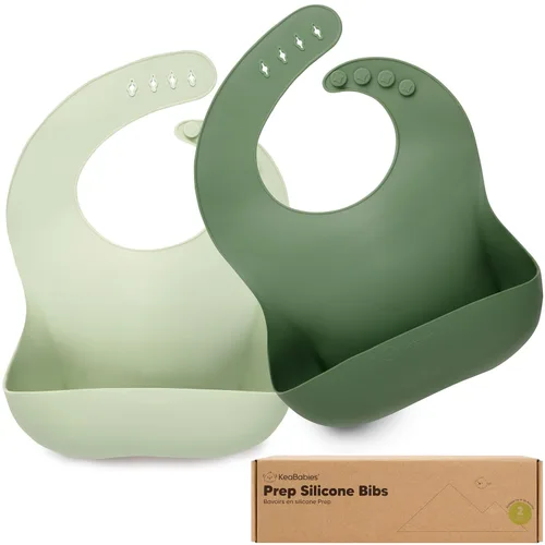 Miniatura 14 de KeaBabies Paquete de 2 baberos de silicona para bebés, niñas y niños, baberos resistentes de grado alimenticio para comer, atrapa alimentos grandes