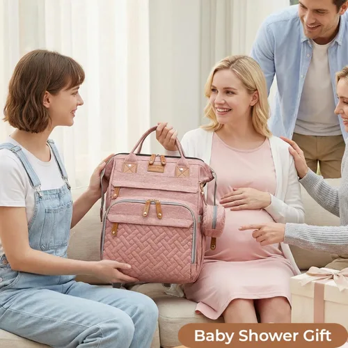 Miniatura 8 de Mochila para pañales con cambiador, bolsa de bebé de viaje multifunción, bolsa de bebé impermeable, bolsa de mamá de gran capacidad, bolsa de Rosa
