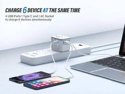 Miniatura 2 de EPICKA Adaptador de viaje universal, adaptador de enchufe de viaje europeo, adaptador de corriente internacional cargador mundial con USB-C y 4