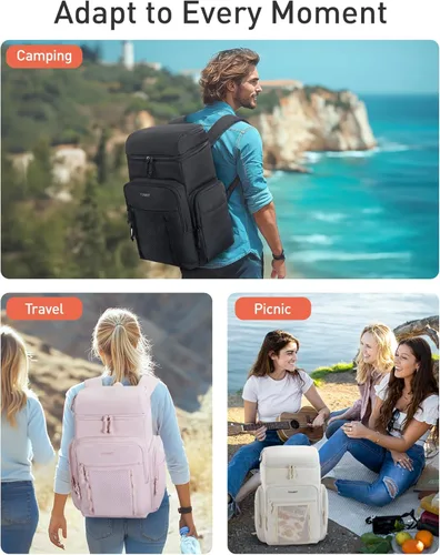 Miniatura 6 de TOURIT Enfriador de mochila aislante: 30 latas impermeable a prueba de fugas mochila más fresca suave bolsa de viaje playa picnic camping Rosa