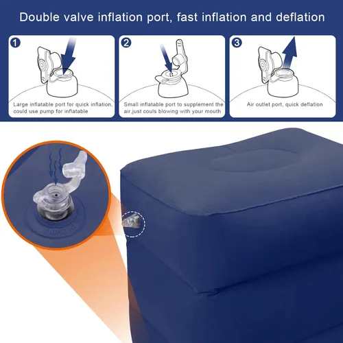 Miniatura 3 de AHIER - Almohada inflable de viaje para descansar los pies en aviones, automóviles, trenes, oficina, para descansar en vuelos largos (azul oscuro)