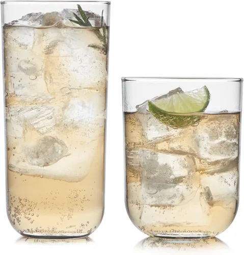 Miniatura 17 de Libbey Ascent Tumbler and Rocks - Juego de 16 vasos de vidrio con curvatura, juego de cristalería versátil para fiestas y más