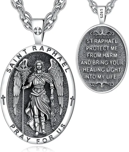 Miniatura 37 de EUDORA Collar de plata de ley 925, San Cristóbal y San Benito, San Miguel, Virgen María, San Judas Tadeo, Cruz de Buen Pastor y Arcángel, Medalla