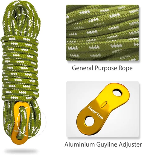 Miniatura 3 de GEERTOP Paquete de 6 cables de 0.197 in de Guy Lines ultraligeros con tensor de ajuste de aluminio, cuerdas para acampar al aire libre, lona de Verde