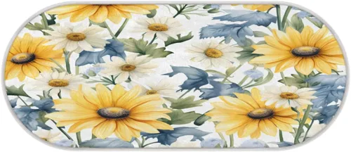 Miniatura 3 de cfpolar Alfombras de baño antideslizantes de girasoles blancos con margaritas blancas, tapete de baño de microfibra absorbente, lavable a máquina