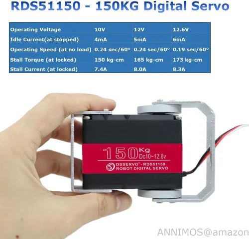 Miniatura 3 de Servomotor de robot de 150 kg, 12 V, alto voltaje, alto par, engranaje de acero, grandes servomotores digitales de dirección con soportes de montaje